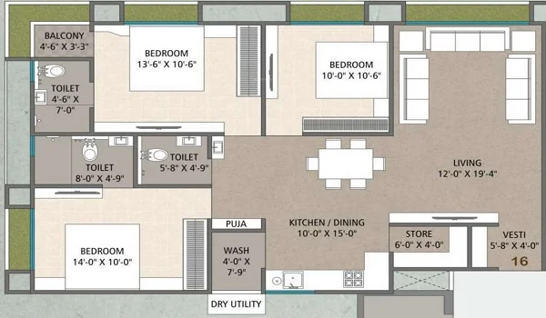 Featured Image of Lansum Elena 3 BHK Apartment Floor Plan